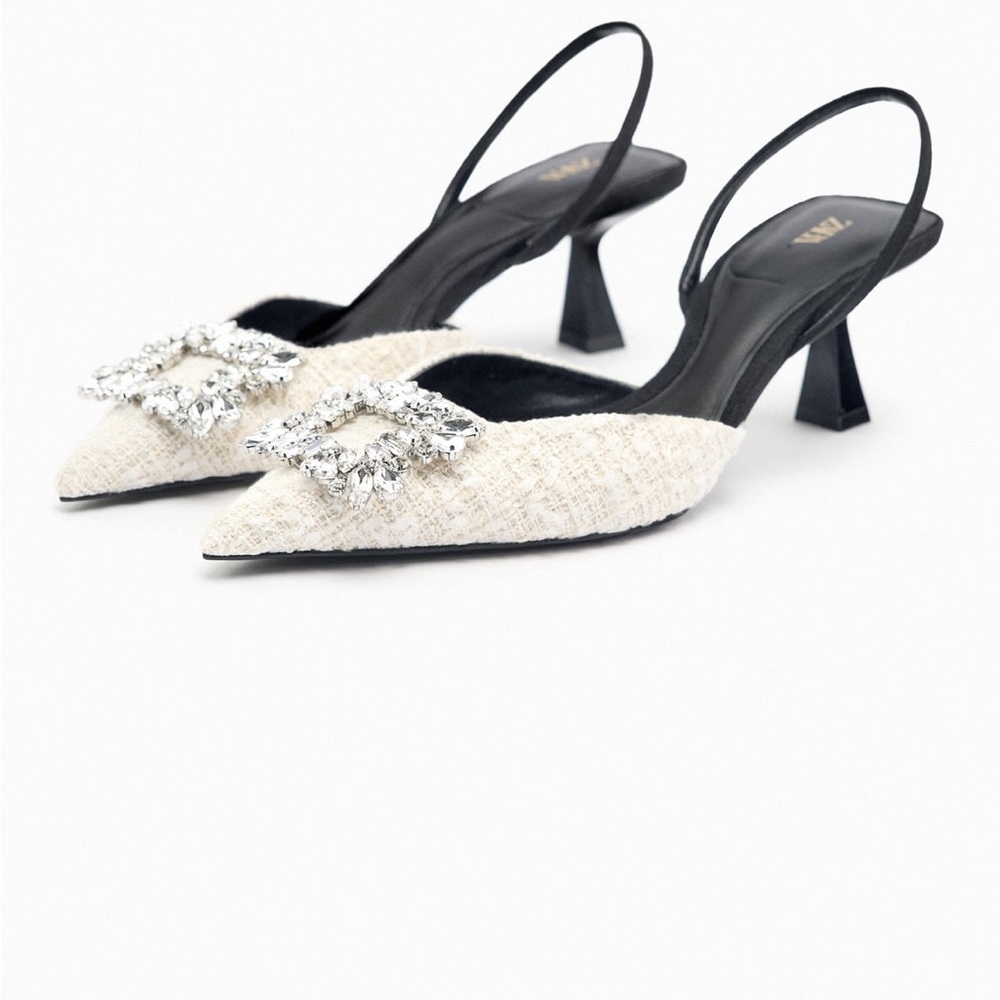 ZARA RHINESTONE HEELED SLINGBACKS